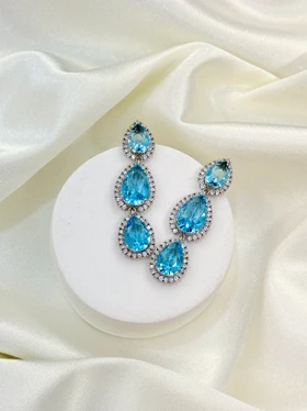 گوشواره زنانه ژوپینگ نگین آبی آویز