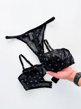 ست شورت و سوتین فنر دار تور طرح پاپیون