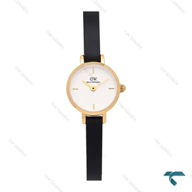 ساعت زنانه DW مینی گرد طلایی بند چرم مشکی DW-7132-L