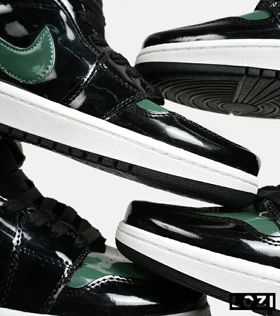 کفش کتانی ساق‌دار مردانه و زنانه مشکی سبز ورنی NIKE jordan 1