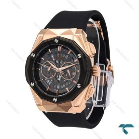 ساعت هابلوت مردانه چند ضلعی رزگلد مشکی صفحه اسکلتون Hublot-6791-G