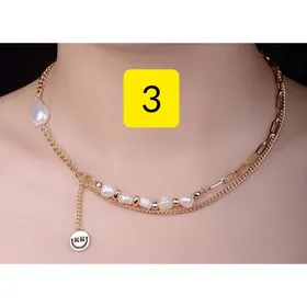گردنبند زنانه دولاینه مرواریدی و نگینی آویزدار 165190230