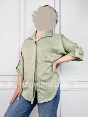 شومیز مانتویی جلو دکمه راه راه لمه جیب‌دار