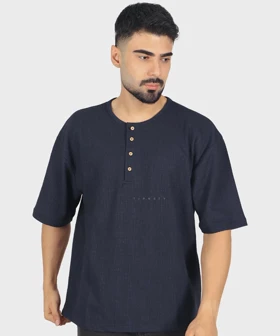تیشرت نیم دکمه مردانه یقه گرد و لش 1769