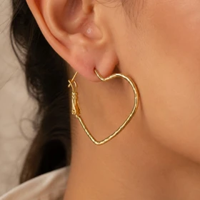 گوشواره زنانه حلقه‌ای مدل مهر طرح قلب تراش دار ژوپینگ