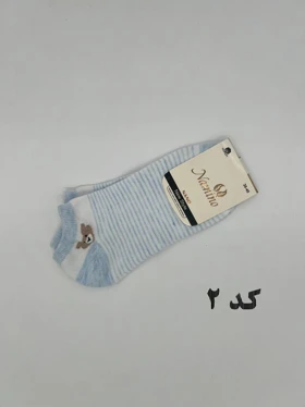 جوراب مچی دخترانه سفید آبی خرسی 20004