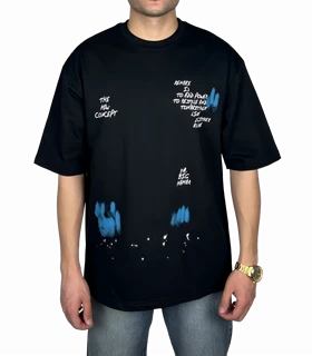 تیشرت آستین کوتاه مردانه مشکی طرح دار گرافیکی