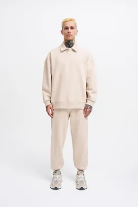 سویشرت یقه دار مورب پایه مردانه SOFT BEIGE M3538