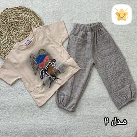 تیشرت شلوارک لینن دخترانه خرگوش GC مناسب 2 تا 10 سال