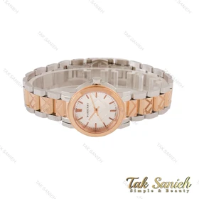 ساعت بربری زنانه دورنگ رزگلد صفحه سفید Burberry-4458-L