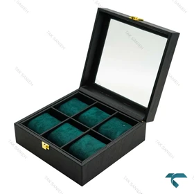 باکس جعبه 6 تایی ساعت مچی مشکی سبز Watches-Box-6-7812-U