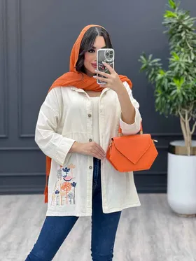 مانتو لینن نچرال گلدوزی