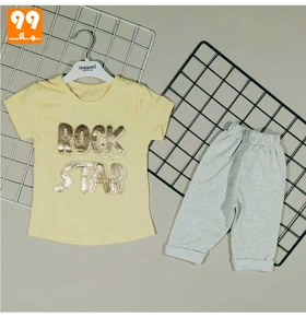 ست تیشرت و شلوارک دخترانه ROCK لیمویی