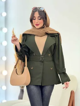 بارانی کتی چهاردکمه کمردار