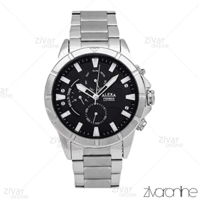 ساعت الکسا پریمیر A0104 مردانه سه موتوره نقره ای صفحه مشکی 106156