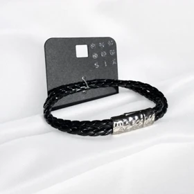 دستبند چرمی بافت مردانه برند SIX مدل Hammered Magnetic – مشکی مات