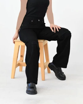 شلوار نیم بگ جین مشکی زاپ‌دار کد 988