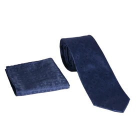 ست کراوات و دستمال جیب سورمه‌ای طرح دار 98125