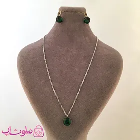 نیم ست زنانه استیل با سنگ رنگی سبز