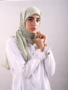 روسری وال نخی ژاکارد خال‌خالی سبز روشن