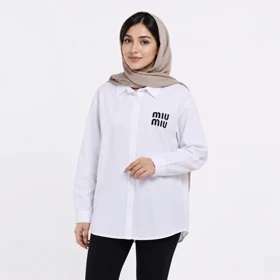 مانتو نخی زنانه طرح MIUMIU یقه انگلیسی سفید وارداتی