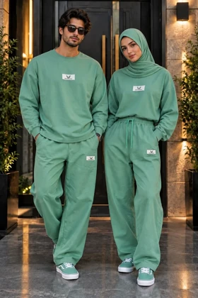 ست دورس و شلوار بگ دو نخ پنبه (Oversize) رنگ سبز