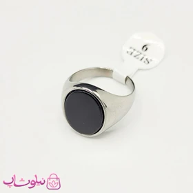 انگشتر مردانه استیل نقره ای با سنگ مشکی دایره ای کیفیت مستر کد 750
