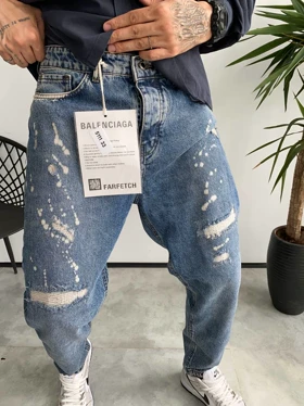 شلوار مام فیت ابی وسط زاپ‌دار BALENCIAGA