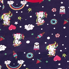 ست تیشرت آستین کوتاه و شلوارک دخترانه مدل اسب تک شاخ PJ1090 رنگ بنفش