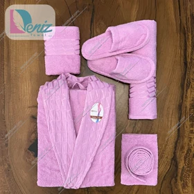 حوله ست یک نفره 6 تیکه طرح آرام رنگ یاسی