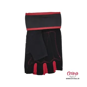 دستکش اسپرت مردانه زنانه بدون انگشتی قرمز/ مشکی (مچ دار)