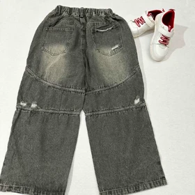 شلوار بگ زغالی زاپ‌دار XIYI