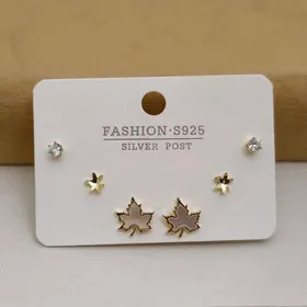 پک گوشواره نگین‌دار ستین با آبکاری نقره925 رنگ گلد