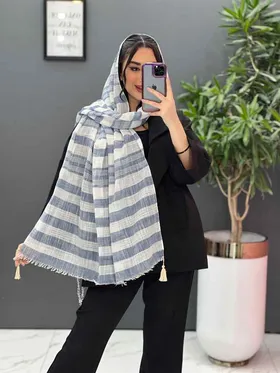 شال لینن طرح راه راه درشت
