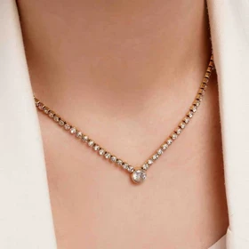 گردنبند تنیسی فول نگین برند استیل