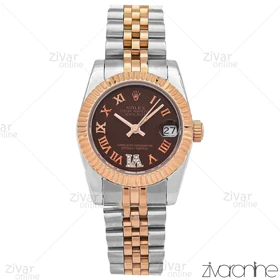 ساعت رولکس دیت جاست زنانه صفحه قهوه ای ایندکس اعداد رومی 106895