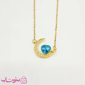 گردنبند دخترانه مدل ماه طلایی و قلب آبی