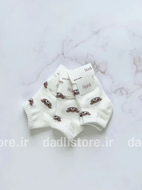 جوراب مچی نخ پنبه بچگانه سفید طرح تدی