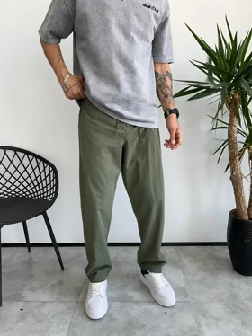 شلوار لینن نیم بگ ZARA رنگ سبز