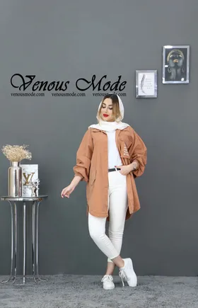 مانتو جین رنگی جیب چاپی