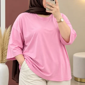 تیشرت ساده اورسایز آرام کد 6005 (صورتی)