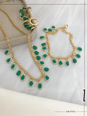 گردنبند آویز نگین اشکی سبز