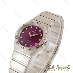 ساعت امگا کانسلیشن زنانه نقره ای ایندکس نگین صفحه بنفش Omega-5163-L