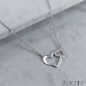 پلاک و زنجیر زنانه استیل مدل قلب نقره ای 50074