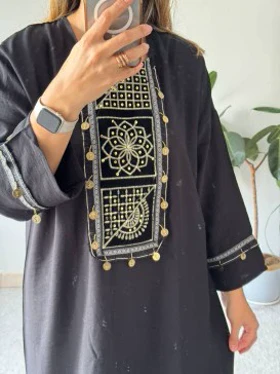 مانتو کفتان مشکی سکه ای