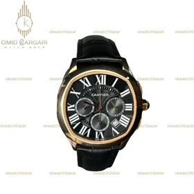 ساعت مچی کارتیه کورنوگراف قاب رزگلد صفحه مشکی Cartier