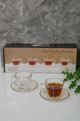 ست فنجان و نعلبکی چای خوری ساده لبه طلایی