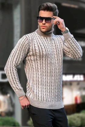 ژاکت بافتنی بژ با جزئیات 6317