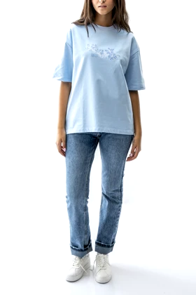 تیشرت ریلکس فیت پشت بلند چاپی زنانه