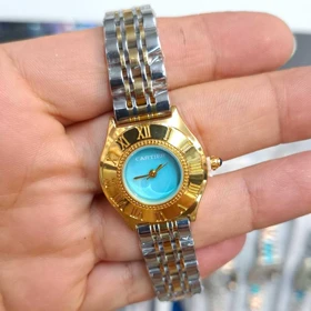 ساعت مچی زنانه کارتیر Cartier موتور کوارتز باکیفیت و طراحی زیبا (نقره ای طلائی صفحه آبی)
